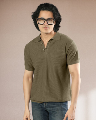 SaintArebian Self Design Men Polo Neck Brown T-Shirt