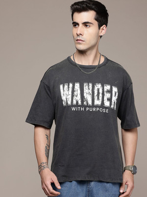 Roadster Printed Men Round Neck Grey T-Shirt