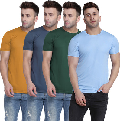 TQH Solid Men Round Neck Yellow, Green, Grey, Light Blue T-Shirt