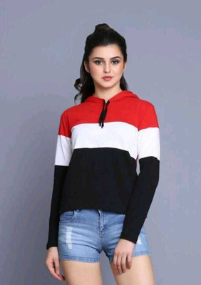 TLD FASHION Colorblock Women Hooded Neck Multicolor T-Shirt