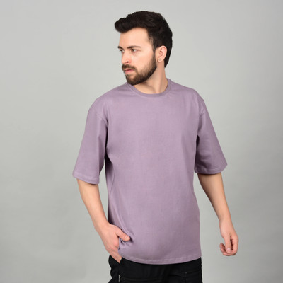 MEGAKART Solid Men Round Neck Pink T-Shirt