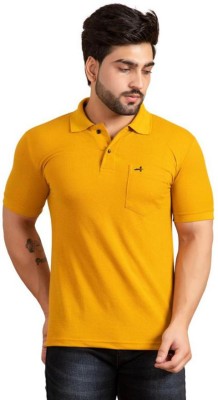 addiz Solid Men Polo Neck Yellow T-Shirt