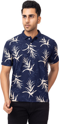 EMERALD APPAREL TRADING Printed Men Polo Neck Navy Blue T-Shirt