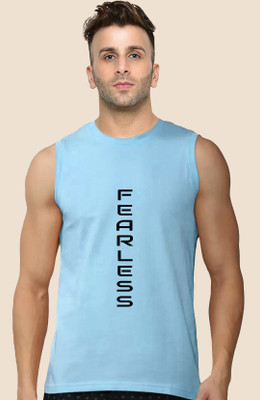 Yilden Typography Men Round Neck Light Blue T-Shirt