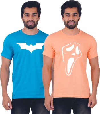 Ferocious Printed Men Round Neck Blue, Orange T-Shirt