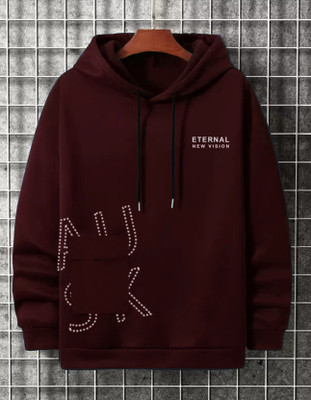 AUSK Printed Men Hooded Neck Maroon T-Shirt