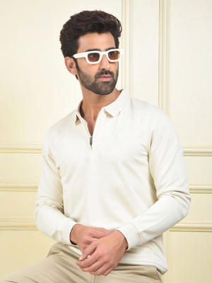 CRIMSOUNE CLUB Solid Men Polo Neck White T-Shirt