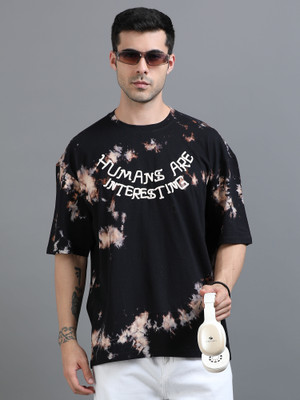 FROSEN FOX Tie & Dye Men Round Neck Black T-Shirt