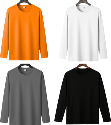 MISTY COLLECTION Solid Men Round Neck Black, Grey, Orange, White T-Shirt