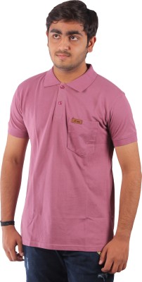 K-TINI Solid Men Polo Neck Pink T-Shirt