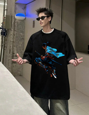 TowLine Printed Men Round Neck Black T-Shirt