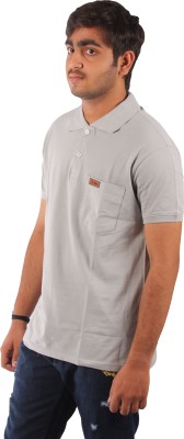 K-TINI Solid Men Polo Neck Grey T-Shirt