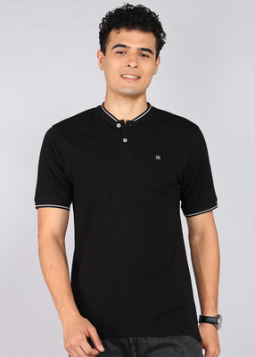 Raymond Solid Men Polo Neck Black T-Shirt