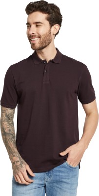 Octave Solid Men Polo Neck Maroon T-Shirt