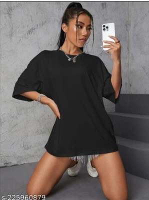 eco runner Solid Women Round Neck Black T-Shirt