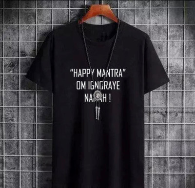 f Gallery Printed Men Round Neck Black T-Shirt