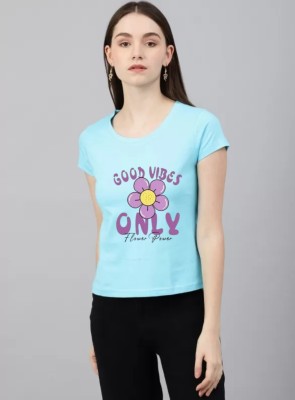 Story Of Style Typography Women Round Neck Blue T-Shirt