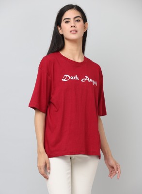 Ddaspration Typography Women Round Neck Red T-Shirt