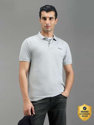 Pepe Jeans Solid Men Polo Neck Grey T-Shirt