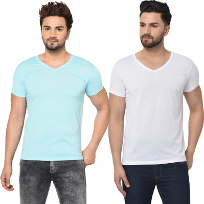 Tresna Trendy Solid Men V Neck Multicolor T-Shirt