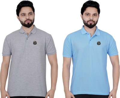 La Milano Solid Men Polo Neck Light Blue, Grey T-Shirt