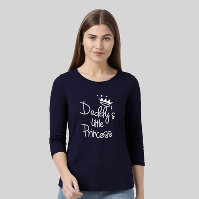Nilan Tees Wear Printed Women Round Neck Navy Blue T-Shirt