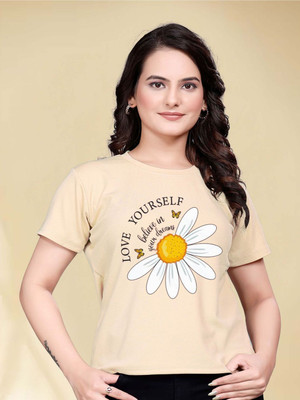 Moda Rapido Printed Women Round Neck White T-Shirt