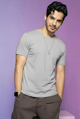 Adorbs Solid Men Round Neck Grey T-Shirt