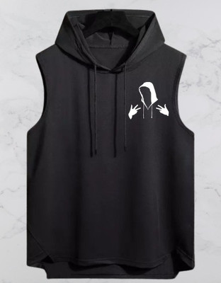 Mundali Printed Men Hooded Neck Black T-Shirt