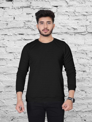 Krishna Designing Self Design Men Round Neck Black T-Shirt
