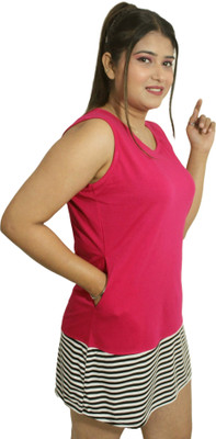 pinkshell Solid Women Round Neck Pink T-Shirt