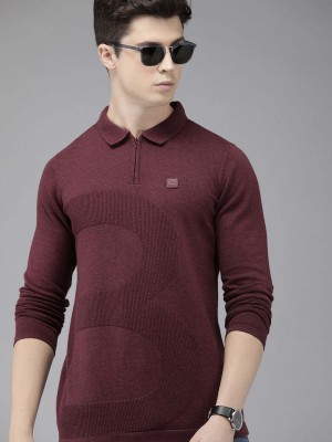 THE BEAR HOUSE Solid Men Polo Neck Maroon T-Shirt