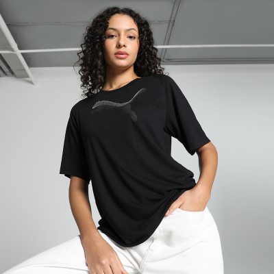 PUMA Printed Women Round Neck Black T-Shirt