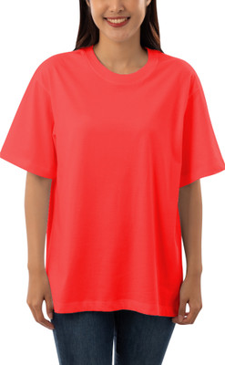 LcyFlame Solid Women Round Neck Red T-Shirt