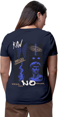 Fighterhero Printed Women Round Neck Navy Blue T-Shirt