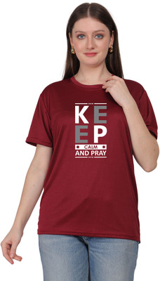 Ganpati Enterprise Printed Women Round Neck Maroon T-Shirt