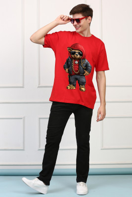 Awaken Armor Printed Men Round Neck Red T-Shirt