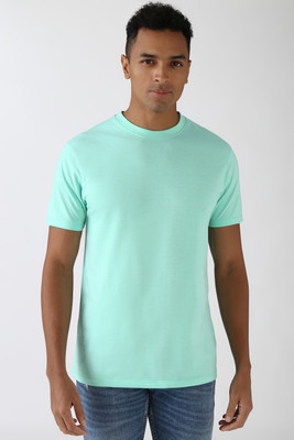 PETER ENGLAND Solid Men Round Neck Light Green T-Shirt