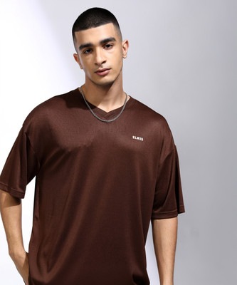 HIGHLANDER Solid Men V Neck Brown T-Shirt