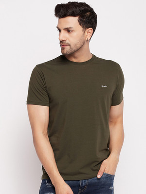 98 Degree North Solid Men Round Neck Dark Green T-Shirt