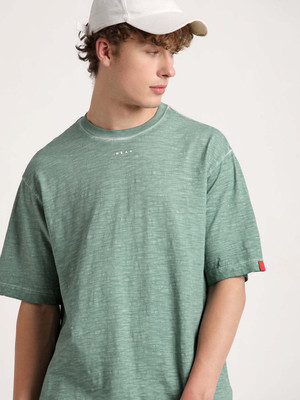 THE BEAR HOUSE Solid Men Round Neck Light Green T-Shirt