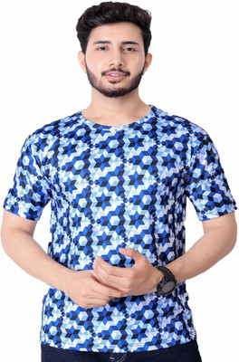 UD FABRIC Graphic Print Men Round Neck Light Blue T-Shirt