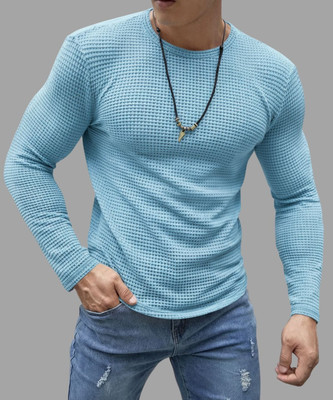 Hey Dude Solid Men Round Neck Light Blue T-Shirt