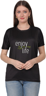 Chaitali Printed Women Round Neck Black T-Shirt