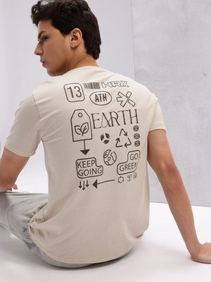 HRX by Hrithik Roshan Printed, Solid Men Round Neck Beige T-Shirt