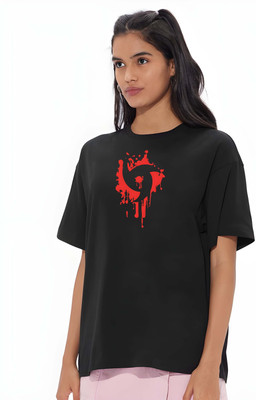 Kaido Printed Women Round Neck Black T-Shirt