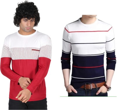 TEE TREE Solid Men Round Neck Red, White, Blue T-Shirt