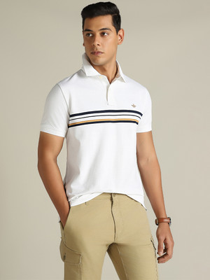 Dockers Striped Men Polo Neck White T-Shirt