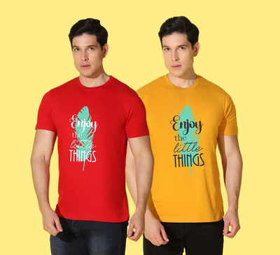 WOOSTRO Graphic Print, Typography Men Round Neck Red, Yellow T-Shirt