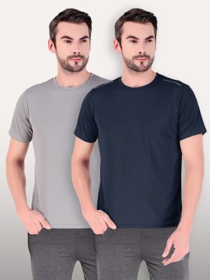 FREECULTR Solid Men Round Neck Grey, Navy Blue T-Shirt